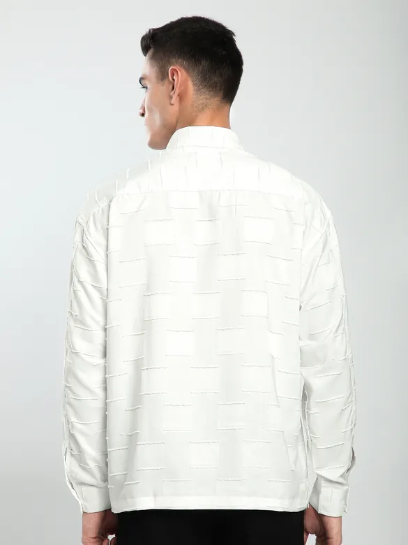 White Fur Geometric Textured Shirt