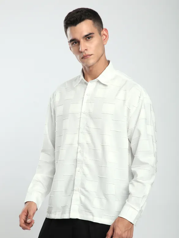 White Fur Geometric Textured Shirt