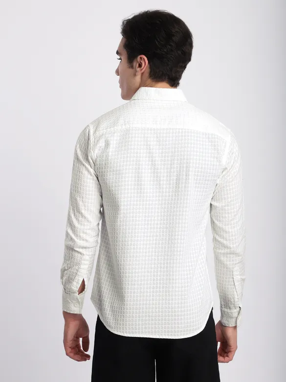 White Jacquard Round Textured Shirt