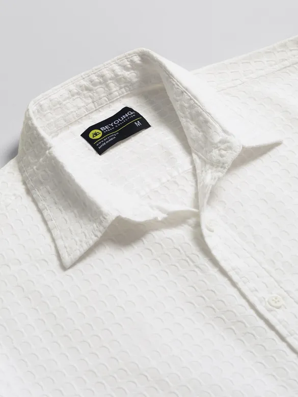 White Jacquard Round Textured Shirt