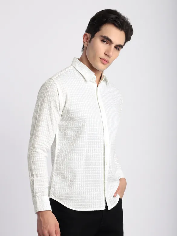 White Jacquard Round Textured Shirt