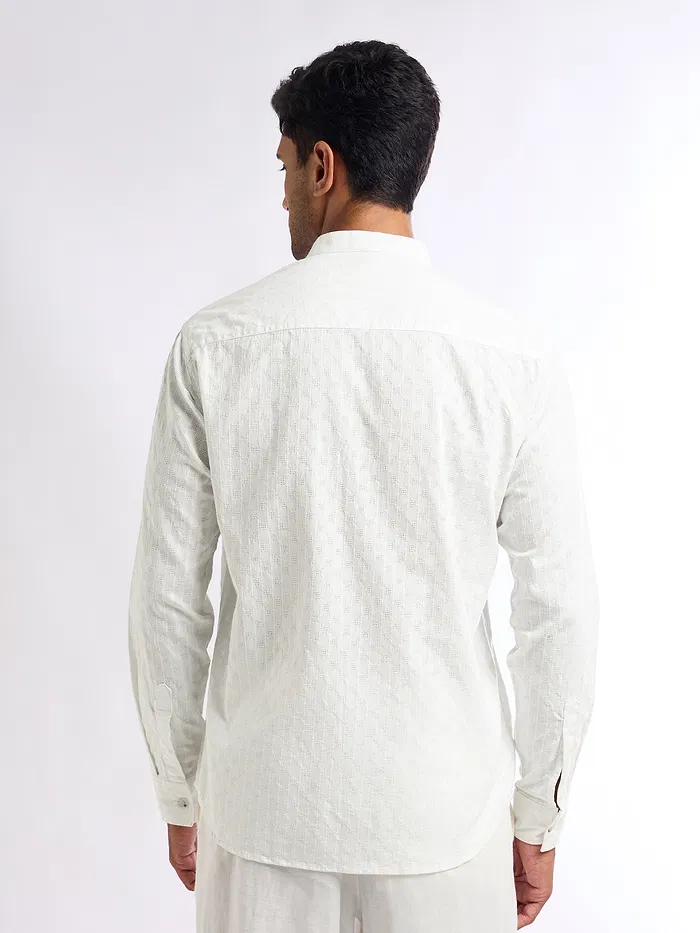 White Mandarin Collar Shirt For Men