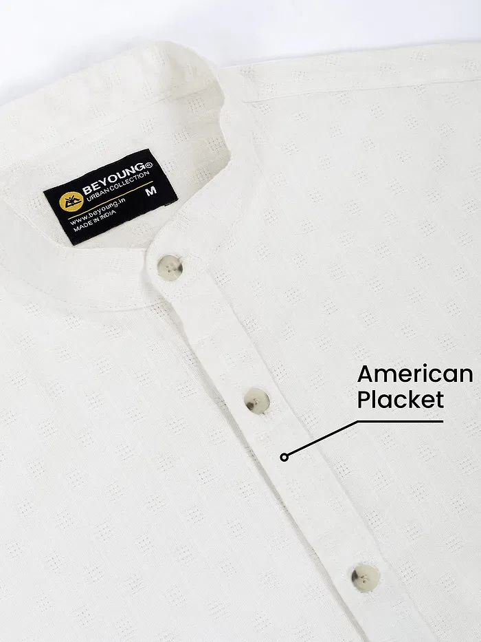 White Mandarin Collar Shirt For Men