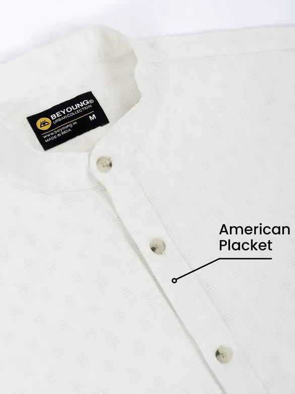 White Mandarin Collar Shirt For Men