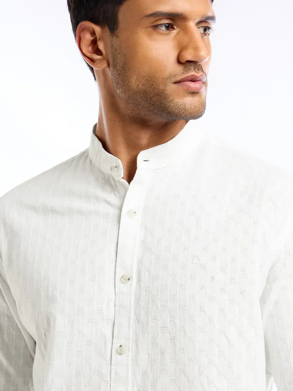 White Mandarin Collar Shirt For Men