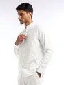 White Mandarin Collar Shirt For Men