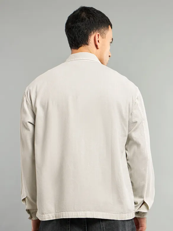 White Overdyed Zipper Shacket