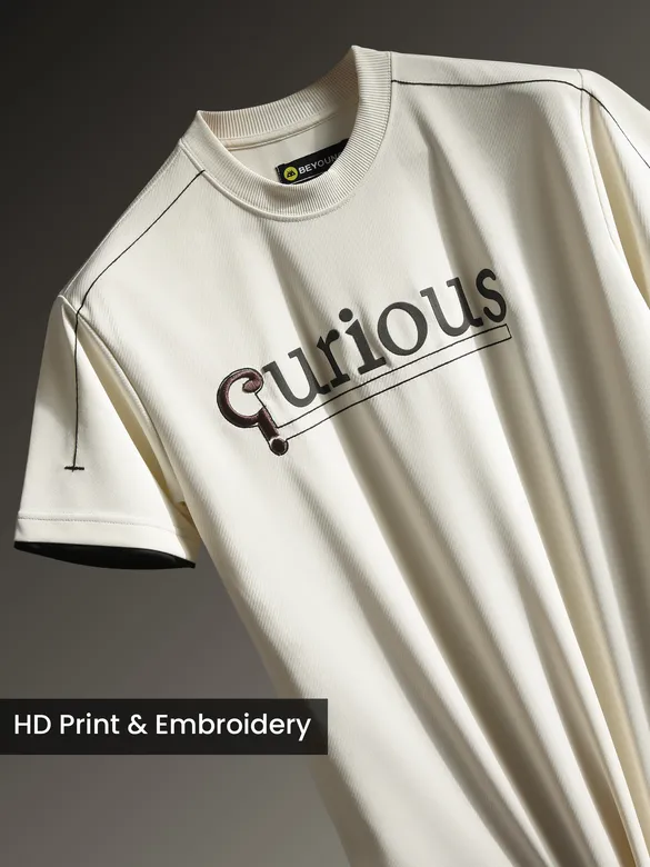 White HD Embroidered Dual Sleeves Oversized T-Shirt