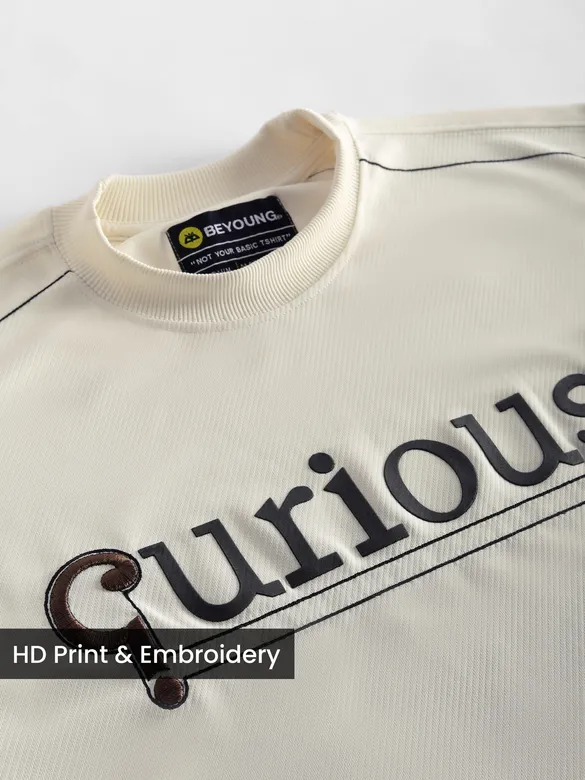 White HD Embroidered Dual Sleeves Oversized T-Shirt