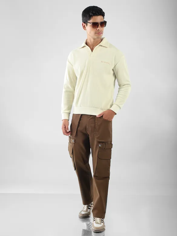 White Polo Collar Sweatshirt