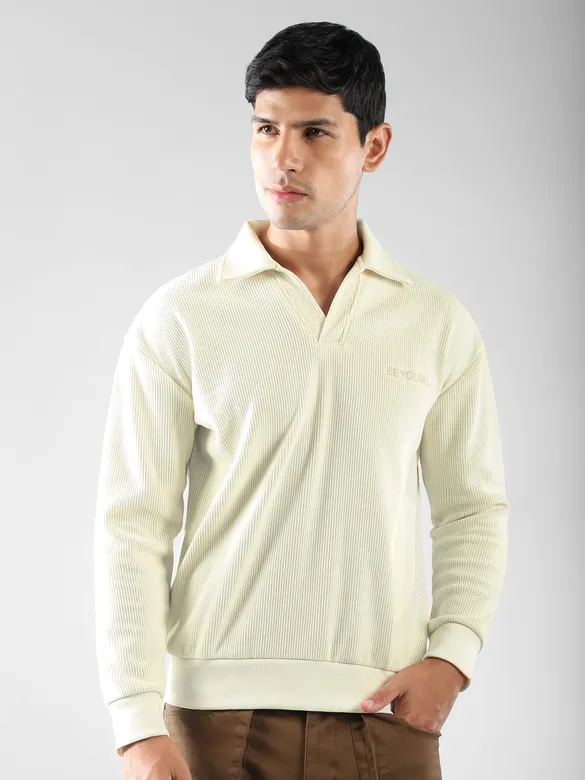 White Polo Collar Sweatshirt