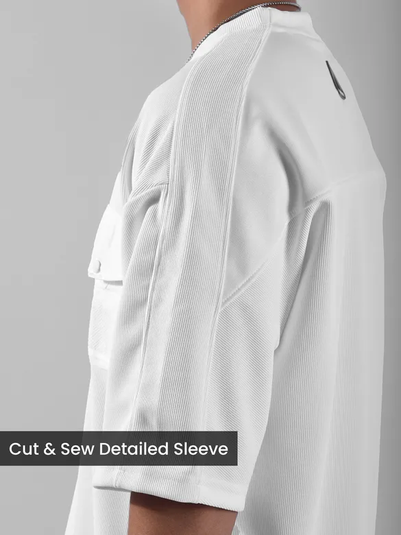 White Puff Patch Pocket Oversized T-Shirt