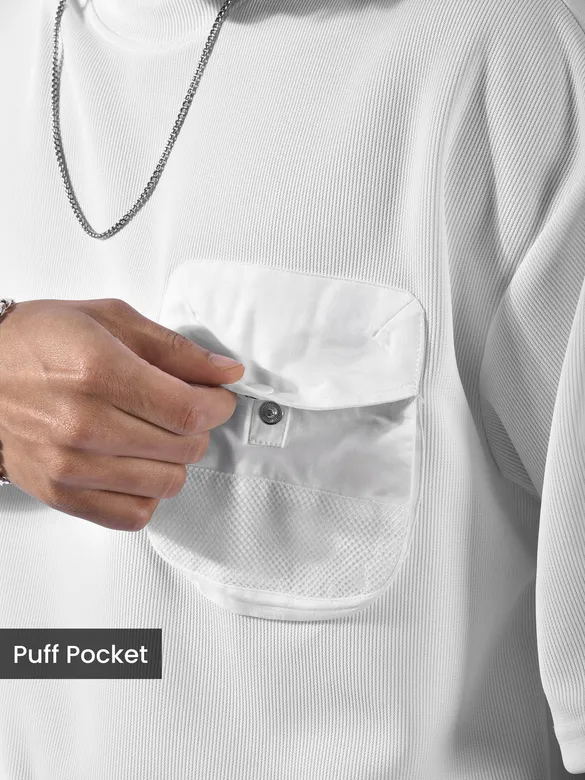 White Puff Patch Pocket Oversized T-Shirt