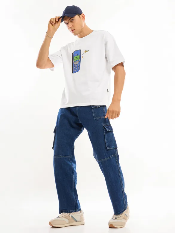 White Puff Printed Oversized T-shirt For Men