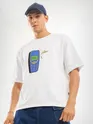 White Puff Printed Oversized T-shirt For Men