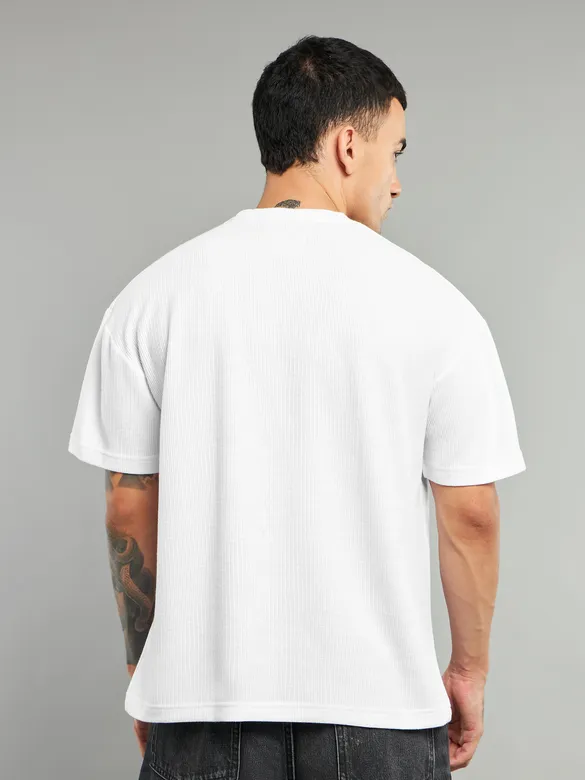 White Ribbed Texture Oversized T-Shirt