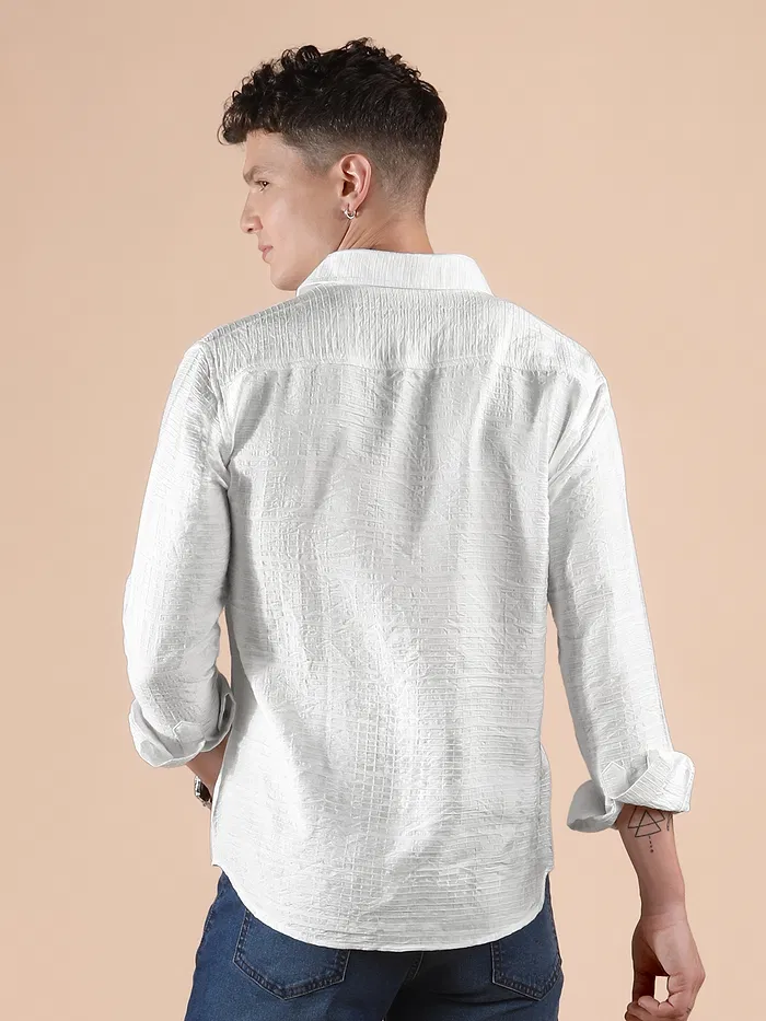 White Textured Check Shirt