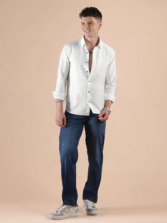 White Textured Check Shirt