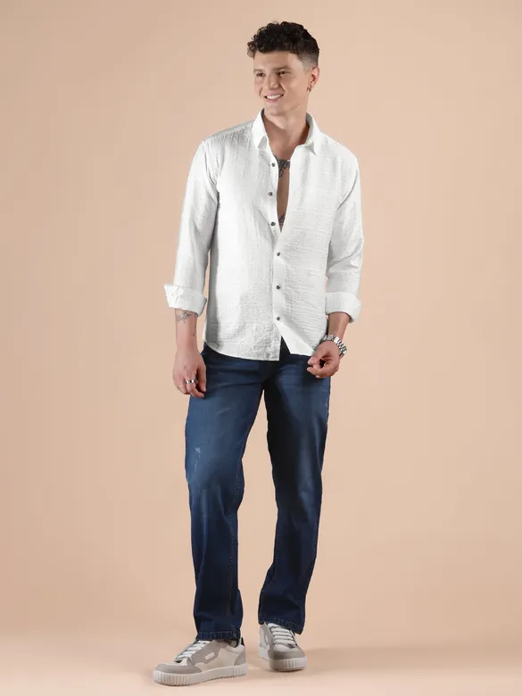 White Textured Check Shirt