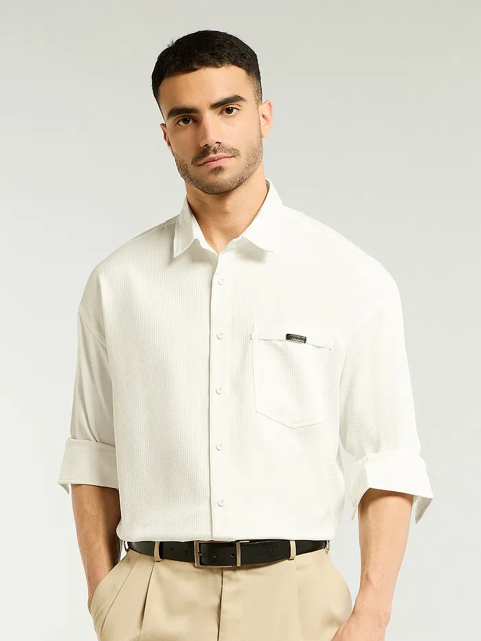 WhiteTextured Waffle Shirt