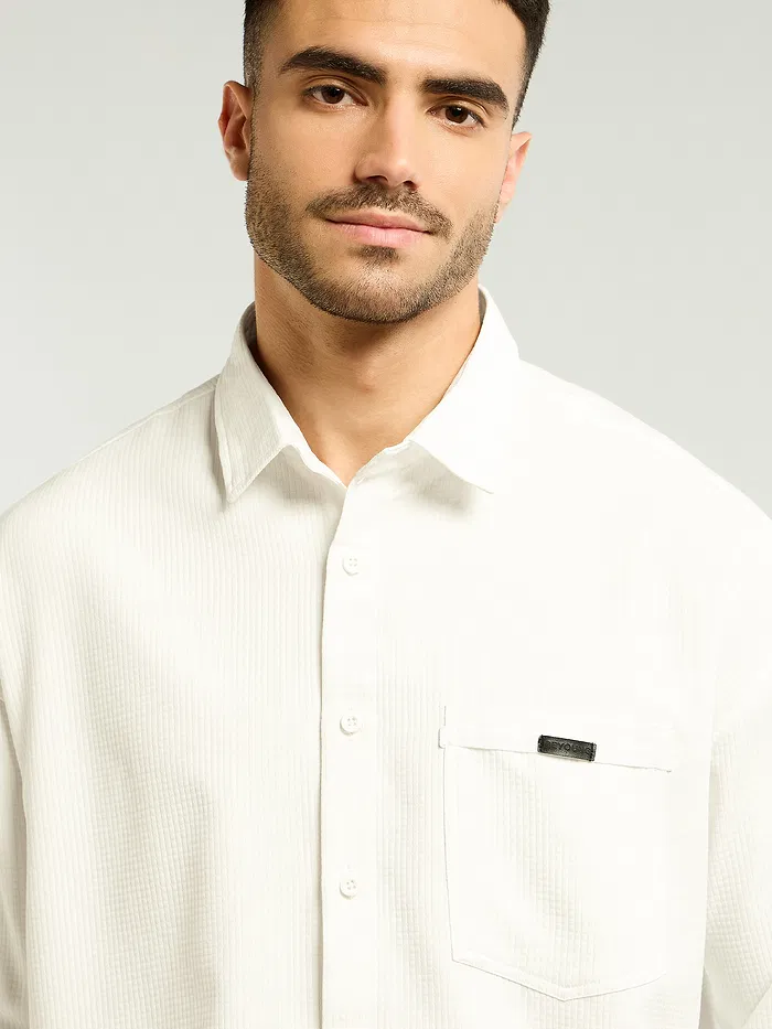 WhiteTextured Waffle Shirt