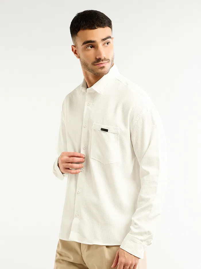 WhiteTextured Waffle Shirt