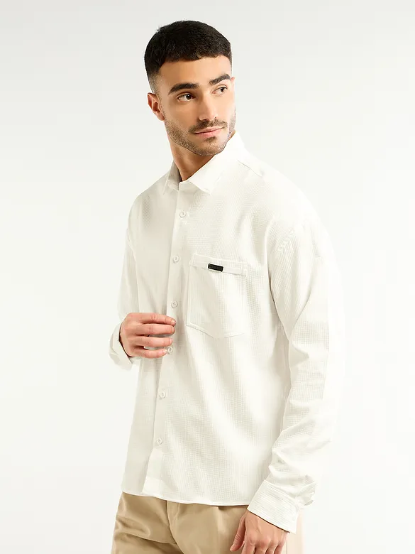 WhiteTextured Waffle Shirt