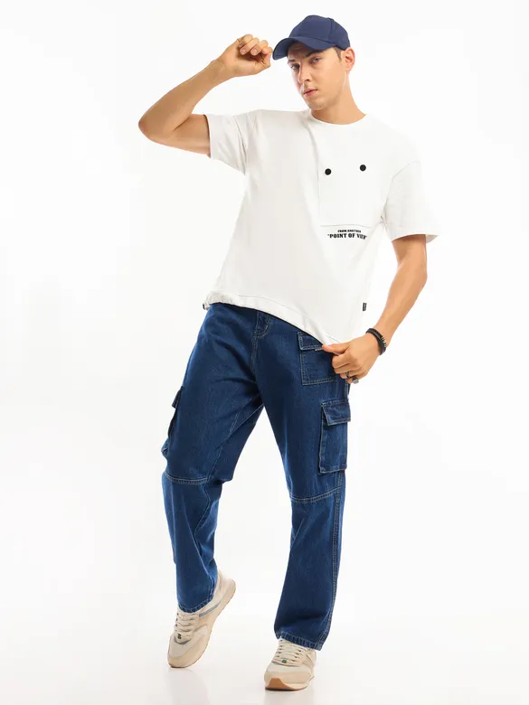 White Tilted Patch Pocket Oversized T-shirt