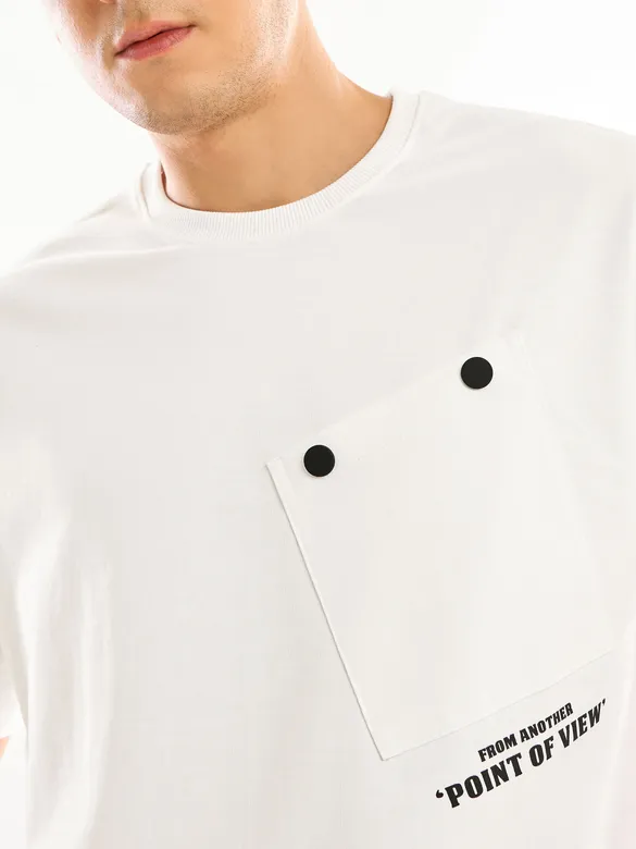 White Tilted Patch Pocket Oversized T-shirt