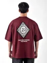 Wine Chinese Dragon Back Patch Oversized T-Shirt 