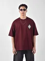Wine Chinese Dragon Back Patch Oversized T-Shirt