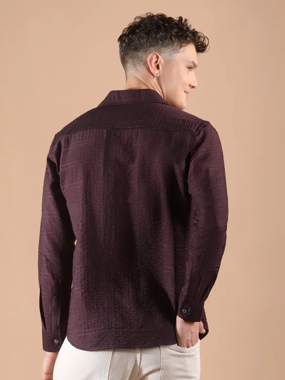 Wine Textured Check Shirt