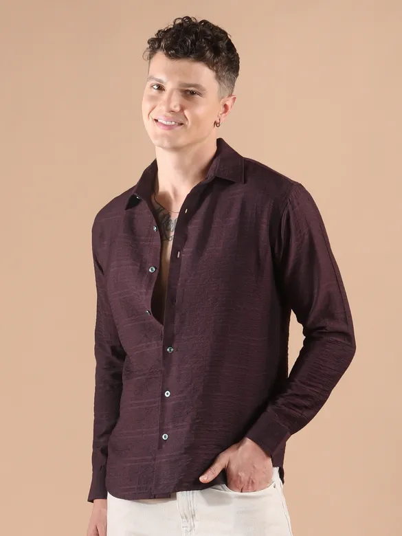 Wine Textured Check Shirt