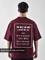 Wine YOLO Back Patch Print Oversized T-Shirt