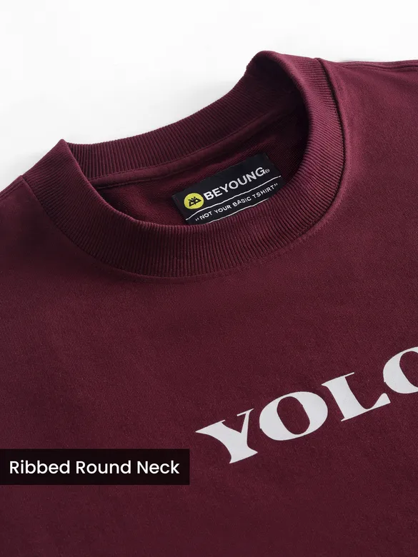 Wine YOLO Back Patch Print Oversized T-Shirt