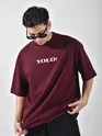 Wine YOLO Back Patch Print Oversized T-Shirt
