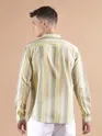 Yellow And Grey Stripe Mandarin Collar Shirt