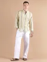 Yellow And Grey Stripe Mandarin Collar Shirt