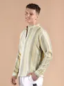 Yellow And Grey Stripe Mandarin Collar Shirt