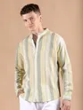 Yellow And Grey Stripe Mandarin Collar Shirt