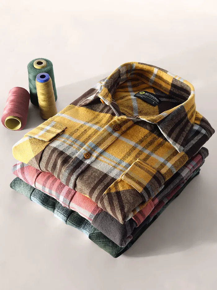 Yellow Recycled Plaid Flannel Shirt