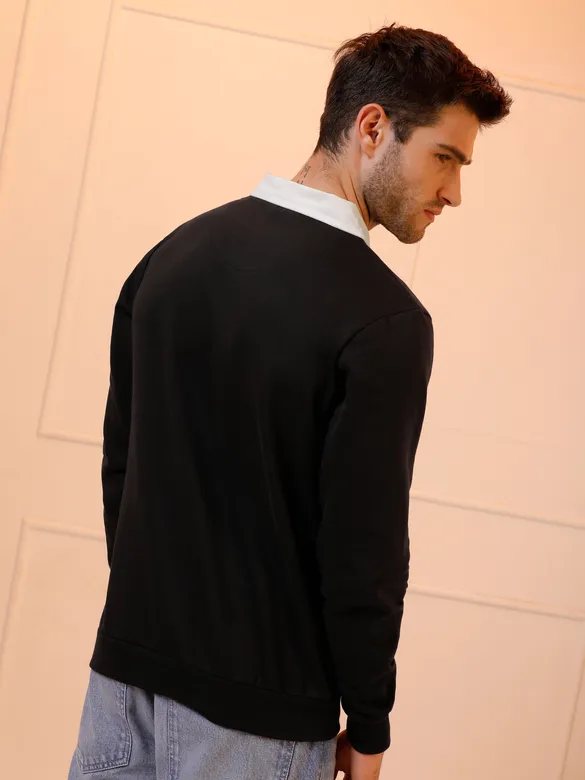 Black Faux Collar Sweatshirt For Men