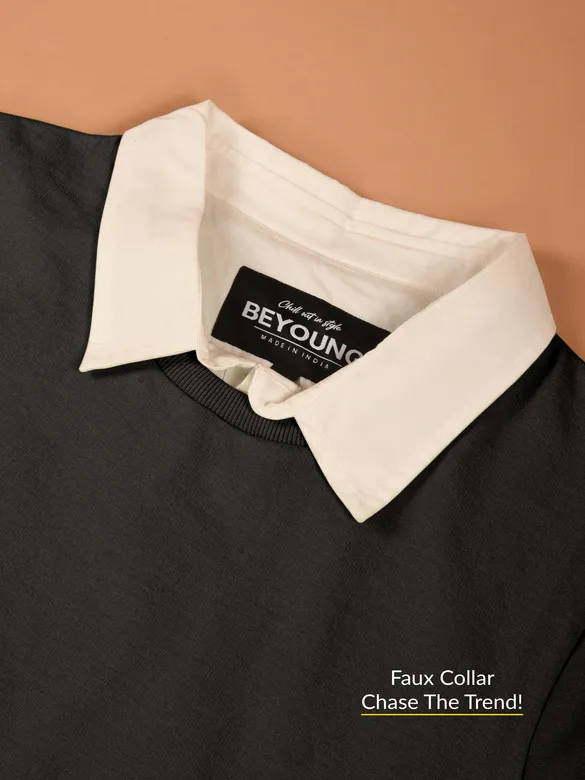 Black Faux Collar Sweatshirt For Men