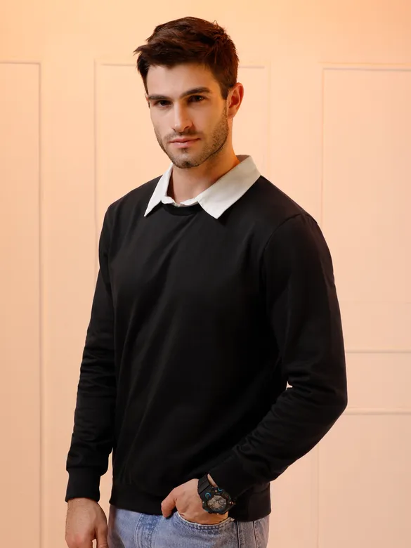 Black Faux Collar Sweatshirt For Men
