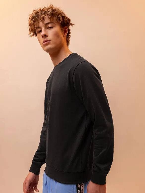 Solid Black Men Sweatshirts