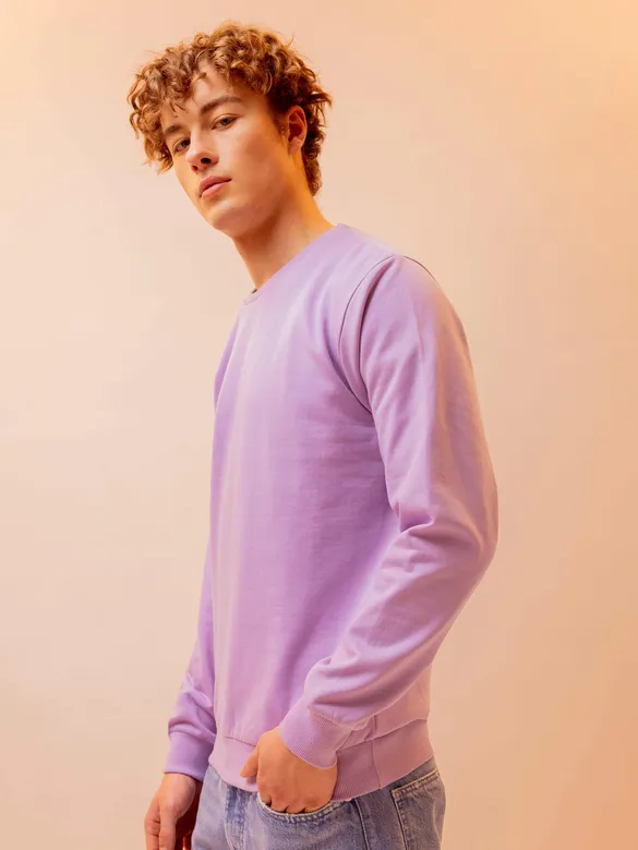 Solid Lilac Men Sweatshirts