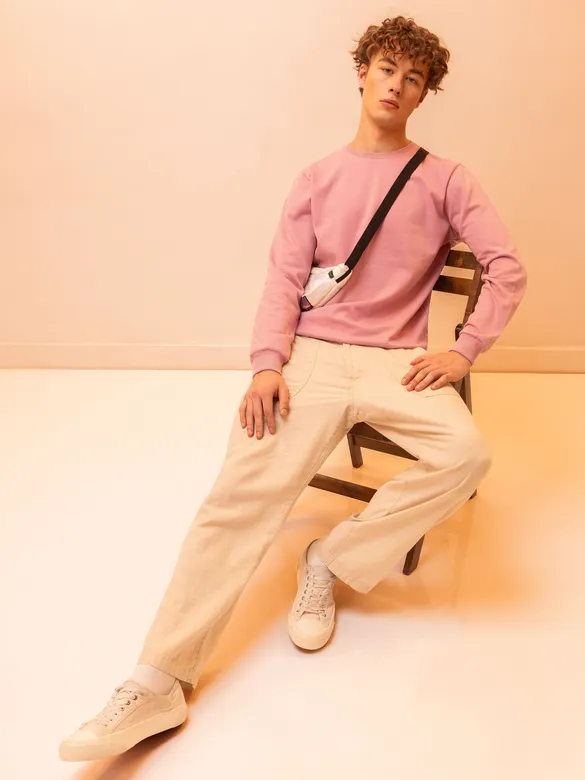Solid Pastel Pink Men Sweatshirts
