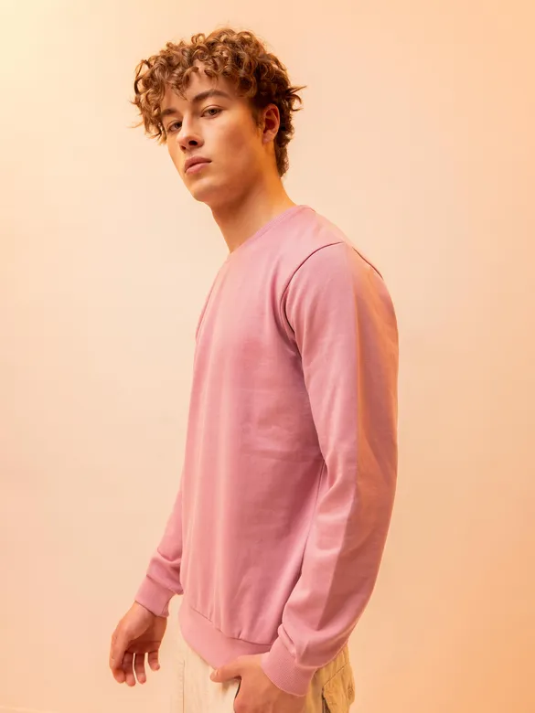 Solid Pastel Pink Men Sweatshirts