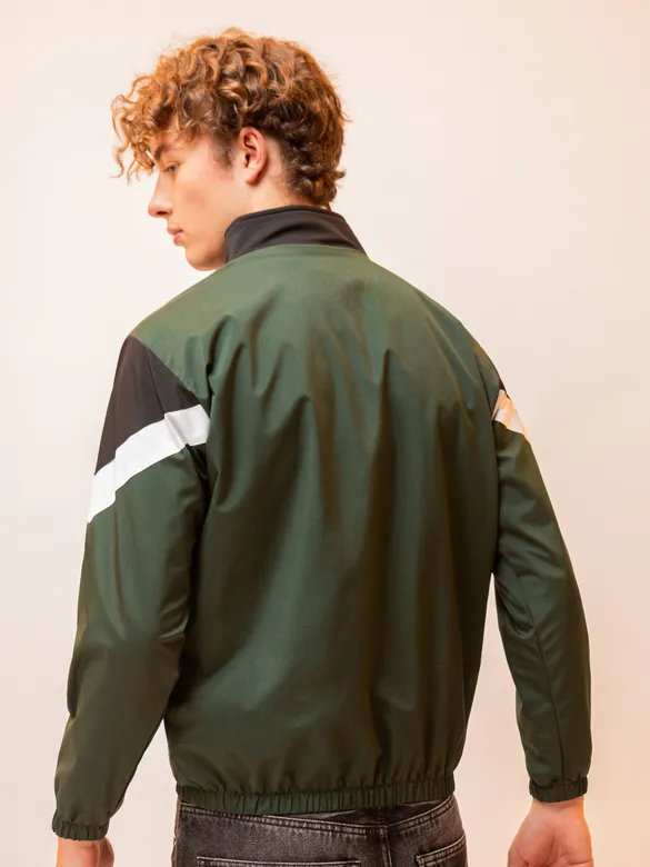 Black and Olive Color Block Windcheater Jacket for Men
