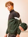 Black and Olive Color Block Windcheater Jacket for Men